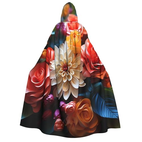 TRSGKSQP Farbiger Blumenumhang mit Kapuze für Erwachsene, Halloween-Umhang, lange Kapuze, Robe, Umhang, Cosplay-Kostüm von TRSGKSQP