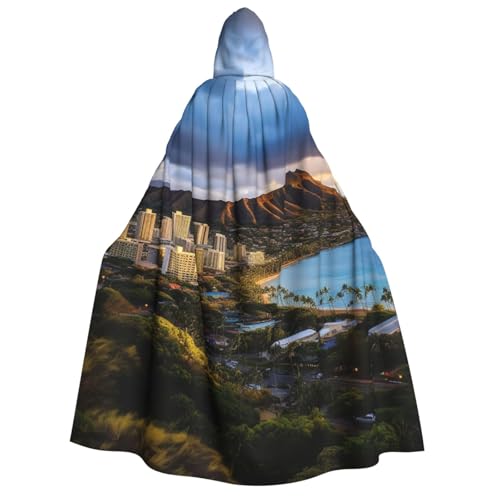 TRSGKSQP Hawaii Skyline Diamantkopf Vulkan Erwachsene Kapuzenumhang Halloween Umhang Lange Kapuze Robe Umhang Cosplay Kostüm von TRSGKSQP
