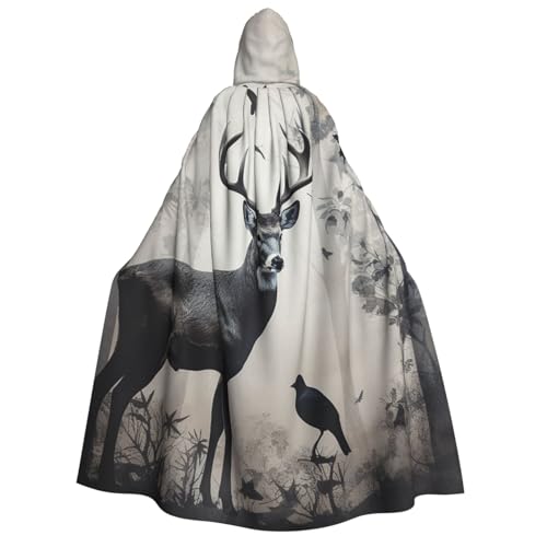 TRSGKSQP Jagd-Silhouette von Hirsch Erwachsenen-Umhang mit Kapuze, Halloween-Umhang, lange Kapuze, Robe, Umhang, Cosplay-Kostüm von TRSGKSQP