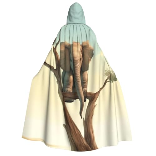 TRSGKSQP Kleiner Elefant auf Baum, Erwachsenen-Umhang mit Kapuze, Halloween-Umhang, lange Kapuze, Robe, Umhang, Cosplay-Kostüm von TRSGKSQP