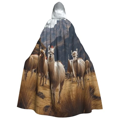 TRSGKSQP Lamas in the Andes Umhang mit Kapuze für Erwachsene, Halloween, lange Kapuze, Cosplay-Kostüm von TRSGKSQP