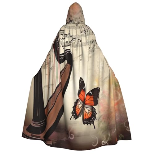 TRSGKSQP Musik-Hintergrund, Schmetterling, Erwachsene, Kapuzenumhang, Halloween-Umhang, lange Kapuze, Robe, Umhang, Cosplay-Kostüm von TRSGKSQP
