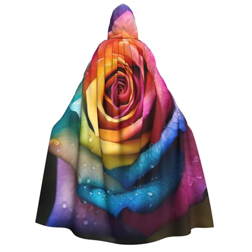 TRSGKSQP Regenbogen-Rosen-Blumen-Umhang mit Kapuze, für Erwachsene, Halloween-Umhang, lange Kapuze, Robe, Umhang, Cosplay-Kostüm von TRSGKSQP