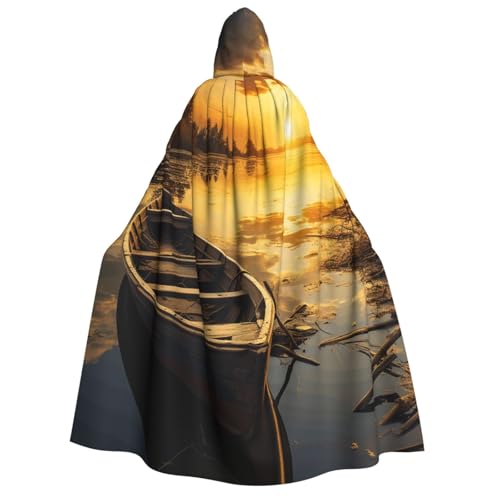 TRSGKSQP River Sunset Holzboot Erwachsene Kapuzenumhang Halloween Umhang Lange Kapuze Robe Umhang Cosplay Kostüm von TRSGKSQP