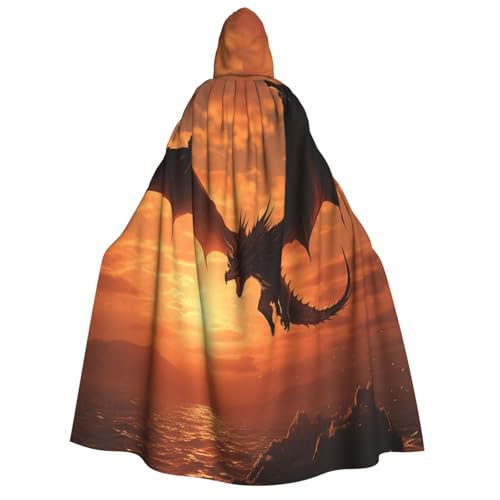 TRSGKSQP Sea Sunset Fliegender Drache Erwachsene Kapuzenumhang Halloween Umhang Lange Kapuze Robe Umhang Cosplay Kostüm von TRSGKSQP