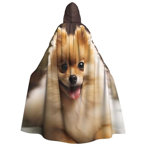 TRSGKSQP Süßer Zwergspitz-Umhang für Erwachsene, mit Kapuze, Halloween-Umhang, lange Kapuze, Cosplay-Kostüm von TRSGKSQP