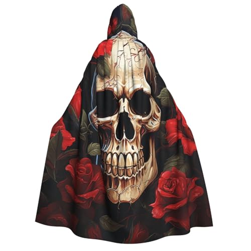 TRSGKSQP Totenkopf-Umhang mit Kapuze, Rosen-Rot, für Erwachsene, Halloween-Umhang, lange Kapuze, Cosplay-Kostüm von TRSGKSQP