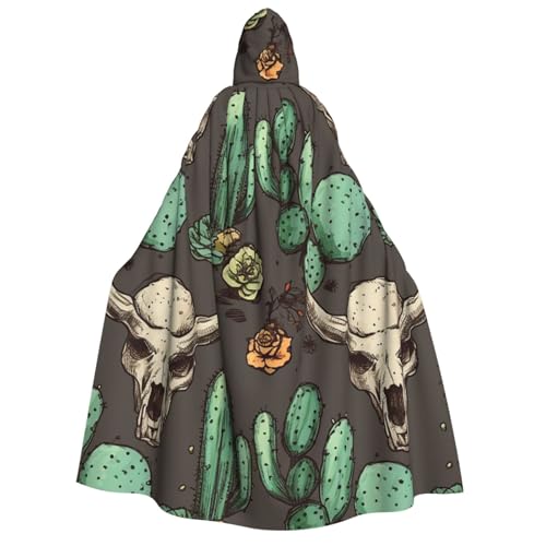 TRSGKSQP Totenkopf des Stiers und niedlicher Kaktus für Erwachsene, Kapuzenumhang, Halloween-Umhang, lange Kapuze, Cosplay-Kostüm von TRSGKSQP