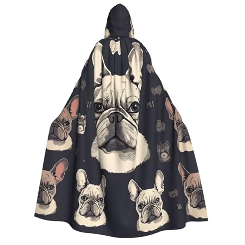 TRSGKSQP Umhang mit Kapuze "I Love French Bulldogge" für Erwachsene, Halloween, lange Kapuze, Cosplay-Kostüm von TRSGKSQP