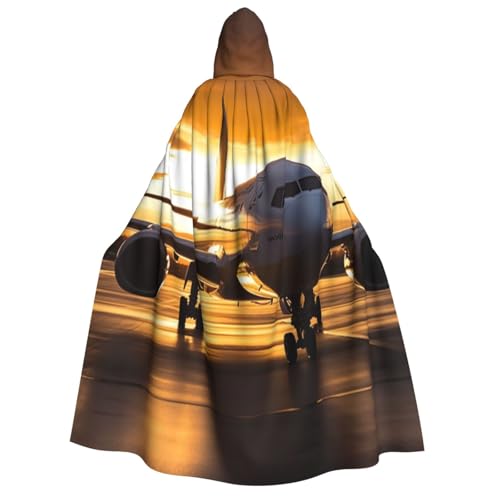 TRSGKSQP Umhang mit Kapuze für Erwachsene, Flugzeug im Abendlicht, Halloween-Umhang, lange Kapuze, Robe, Umhang, Cosplay-Kostüm von TRSGKSQP