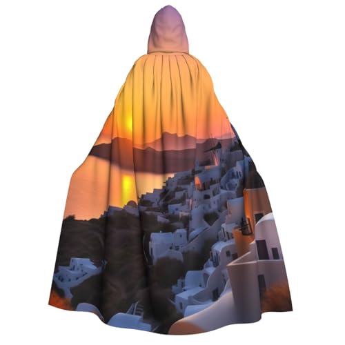 TRSGKSQP Umhang mit Kapuze für Erwachsene, Motiv: Griechenland, Insel, Sonnenuntergang, Landschaft, Halloween, lange Kapuze, Cosplay-Kostüm von TRSGKSQP