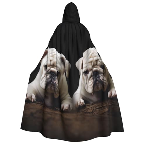 TRSGKSQP Umhang mit Kapuze für Erwachsene, Motiv: kleine weiße Bulldogge, Halloween, lange Kapuze, Cosplay-Kostüm von TRSGKSQP