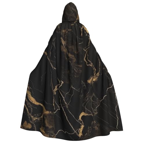 TRSGKSQP Umhang mit Kapuze für Erwachsene, goldfarben, schwarzer Marmor, Halloween-Umhang, lange Kapuze, Cosplay-Kostüm von TRSGKSQP