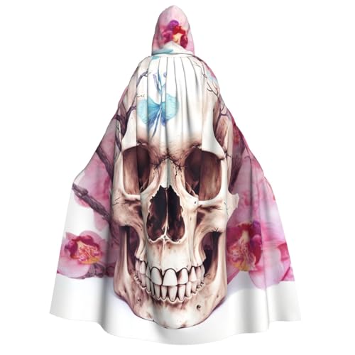 TRSGKSQP Umhang mit menschlichem Totenkopf und Blumen, Erwachsenen-Kapuzenumhang, Halloween-Umhang, lange Kapuze, Cosplay-Kostüm von TRSGKSQP