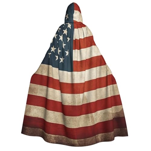 TRSGKSQP Vintage Amerikanische USA-Flagge Erwachsene Kapuzenumhang Halloween Umhang Lange Kapuze Robe Umhang Cosplay Kostüm von TRSGKSQP