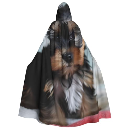 TRSGKSQP Yorkie Welpe Erwachsene Kapuzenumhang Halloween Umhang Lange Kapuze Robe Umhang Cosplay Kostüm von TRSGKSQP