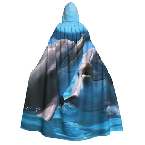 TRSGKSQP Zwei Delfine im Wasser Erwachsene Kapuzenumhang Halloween Umhang lange Kapuze Robe Umhang Cosplay Kostüm von TRSGKSQP