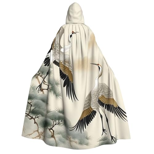 TRSGKSQP Zwei Kraniche fliegende Erwachsenen-Umhang mit Kapuze, Halloween-Umhang, lange Kapuze, Robe, Umhang, Cosplay-Kostüm von TRSGKSQP