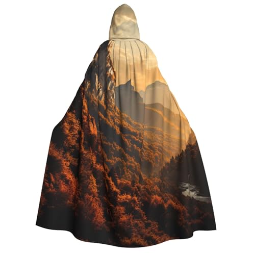 Umhang mit Kapuze für Erwachsene, Motiv: Berge im Sonnenuntergang, Halloween-Umhang, lange Kapuze, Cosplay-Kostüm von TRSGKSQP