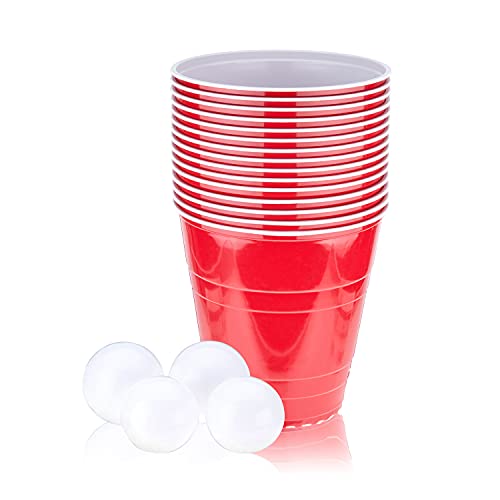 TRUE 10090 Set mit Jumbo Partybechern Trinkspiele für Erwachsene, Jede Tasse ist 320 ml, enthält 20 Becher und 4 XL Bälle, Giant Beer Pong, Set of 1 von TRUE