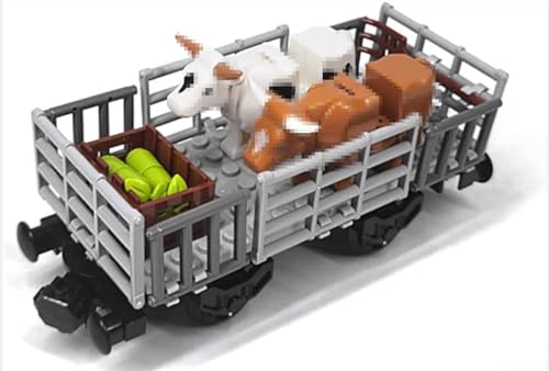 City Farm Eisenbahnwagen Bausteine Bausatz, Tierzugwagen Modell Bausatz, Technik City Güterzug Bauklötze Set, Frachtcontainer Güterzug Personenzug Modellbausteine, Kompatibel mit Großen Marken von TRavesty