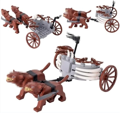 TRavesty MOC Medieval Wolfwagen Streitwagen Bausteine Bausatz, Mittelalterlicher Figuren Wagenmodell Bausteine Set, Custom Wolf Kit für Minifiguren Kompatibel mit der Großen Marken (Braun) von TRavesty