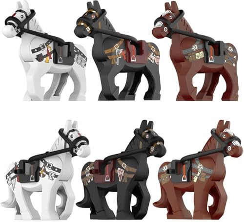TRavesty Militärische Mittelalterliche Kriegspferd Bausteine Bausatz, Mittelalterlicher Krieg Pferd Kit für Minifiguren, Custom Schlachtross Tierfiguren Spielzeug, 6 Stück von TRavesty