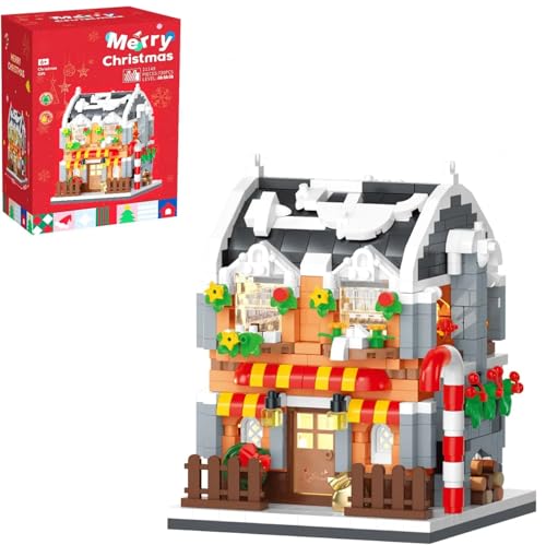 TRavesty Weihnachten Schneehaus Süßigkeitenhaus Bausteine Set, Kreatives DIY Street View Weihnachten Haus Stadtdorf Haus Bausatz, Modulares Haus Modellbausatz für Erwachsene und Kinder (Buchhandlung) von TRavesty