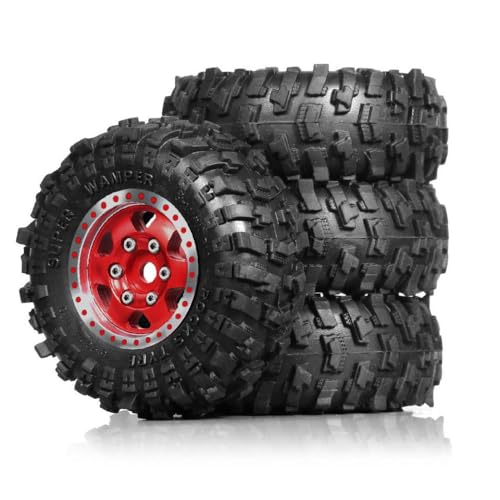 10 Beadlock -Räder und Reifen Set 4pcs kompatibel mit 1 0 Crawler -Reifen 51 x 20 mm für 118 124 RC -Crawler -Modelle wie SCX24 FMS FCX18 AX24(4pcs Red) von TReCVd