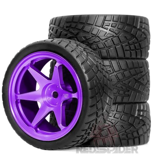 4pcs 1/10 RC Rally Racing -Reifen und Aluminiumräder OD 2,56 Zoll kompatibel mit TT01 TT02 XV01 TA06 A959 PTG2 und ähnliche Modelle(Purple) von TReCVd