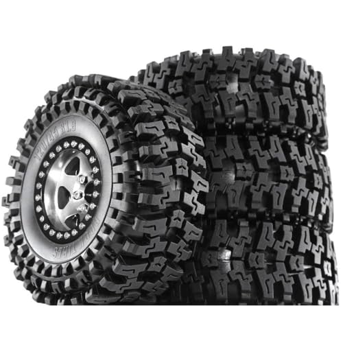 4pcs 120 mm 1,9 Zoll Beadlock Wheel Wheel Rand Tire Set kompatibel mit 1/10 RC Crawler Car Wraith RR10 YK4082(Silvery) von TReCVd
