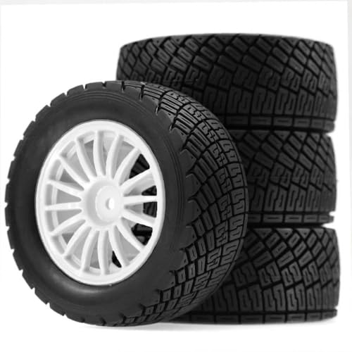 TReCVd 1/10 RC Rally-Autorreifen 12mm Sechskant kompatible Kunststoffräder RIGIMS 2,2-Zoll-Straßenreifen OD 78 mm Kompatibel mit 1/10 Offroad Rally-Modelle(White) von TReCVd