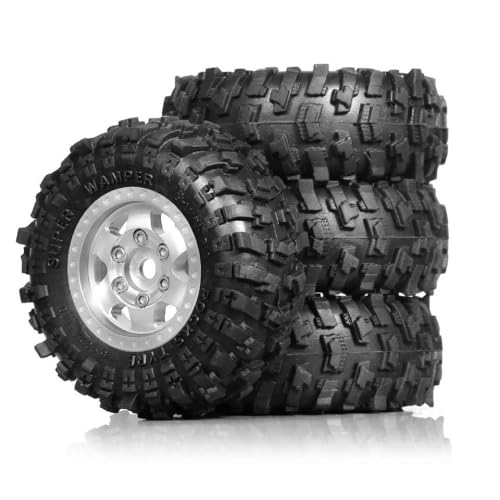 TReCVd 10 Beadlock -Räder und Reifen Set 4pcs kompatibel mit 1 0 Crawler -Reifen 51 x 20 mm für 118 124 RC -Crawler -Modelle wie SCX24 FMS FCX18 AX24(4pcs Silvery) von TReCVd