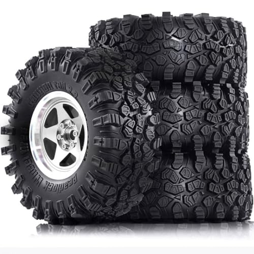 TReCVd 2,2 RC -Crawler -Reifen und Metallkügelchenräder Set von 4 für kompatibel mit 1/10 1/8 RC Crawler Cars I III Pro TRX6 Gen7/8(Silver) von TReCVd