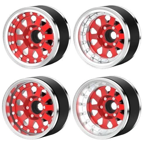 TReCVd 4 Teile 1,9 Zoll verstellbares Offset Aluminium Beadlock Wheel -RIMME für 1/10 Skala RC Crawler kompatibel mit verschiedenen Modellen(Red B) von TReCVd