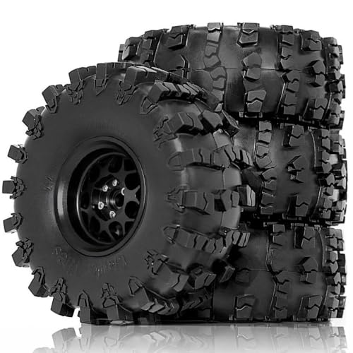 TReCVd 4PCS RC 2,2 Beadlock Wheel Felgen und Gummi -Crawler -Reifen -Set kompatibel mit 1/10 RC Crawler RBX10 Wraith 90048 90018(Silvery) von TReCVd
