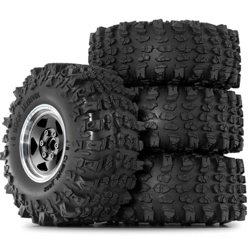 TReCVd 4pcs 1,9 Zoll Metall Beadlock -Rand und Reifenset 118 mm für 1 10 Skala RC Crawler Car kompatibel mit Wraith RR10 TRXS YK4082 und ähnlichen Modellen(Black) von TReCVd