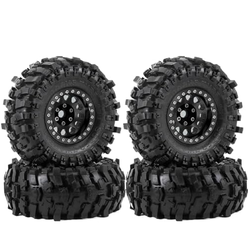 TReCVd 4pcs 1,9 Zoll Metall Beadlock Wheel Rand Rand Gummi -Reifen -Set 120 mm kompatibel mit 1/10 RC Crawler Car III III(Black) von TReCVd
