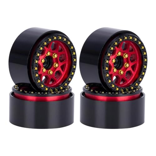 TReCVd Set von 4 Aluminium CNC 1,9 Zoll Beadlock -Radnaben Kompatibel mit 1/10 Skala RC Crawler kompatibel(Red) von TReCVd