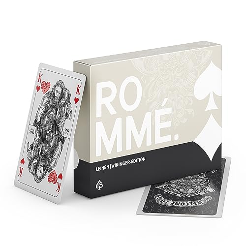 TS Spielkarten | Wikinger Romme LEINEN Kartenset - Canasta, Bridge, Kartenspiel mit französischem Bild- handgezeichnet für Skat Poker Mau-Mau, Original Rommé Karten von TS Spielkarten