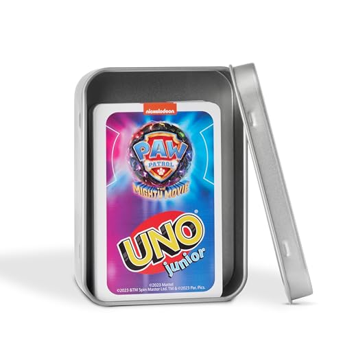 UNO Junior Kartenspiel Neue Edition für Kinder, Kinderspiele geeignet für 2-4 Spieler ab 3 Jahren + Metalldose für Spielesammlung (UNO Junior PAW Patrol) von TS Spielkarten