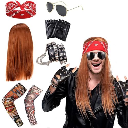 TSBB Punk Gothic Kostüm Set Rock Heavy Metal Zubehör Sonnenbrille Handschuhe Bandana Für Halloween 80er Party Heavy Metal Rock Zubehör von TSBB