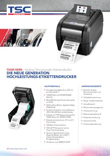 TSC TX300 Etiketten-Drucker Thermotransfer 300 x 300 dpi Etikettenbreite (max.): 112mm USB, RS-232, von TSC