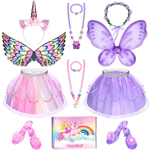 Mädchen-Einhorn-Blumen-Prinzessinnen-Kleidungs-Set, Tutu-Flügel, Schuhe, Schmuck, Stirnband, Spielspielzeug, Geschenk-Set für Kleinkinder Mädchen-Einhorn-Blumen-Prinzessinnen-Kleidungs-Set, Tutu-Flügel, Schuhe, Schmuck, Stirnband, Spielspielzeug, Geschenk-Set für Kleinkinder von TSDATOWR