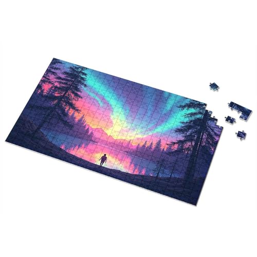 500 Teile Puzzle, Mann stehend am See unter Aurora Borealis, Bilderpuzzle, Puzzlebrett, 500 Teile Puzzles für Erwachsene (1000 Teile) von TSGB