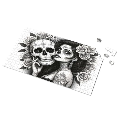 500 Teile Puzzle Tag der Toten Rosen und Totenköpfe, Bilderpuzzle, Puzzlebrett, 500 Teile Puzzles für Erwachsene (300 Teile) von TSGB