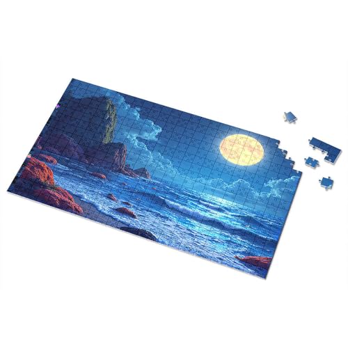 500-teiliges Puzzle, Vollmond über dem Ozean bei Nacht, Bilderpuzzle, 500 Teile, 1000 Teile Puzzles (500 Teile) von TSGB