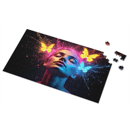 500-teiliges Puzzle, neonfarbene Schmetterlinge am Nachthimmel, 500-teiliges Puzzle für Erwachsene (300 Teile) von TSGB