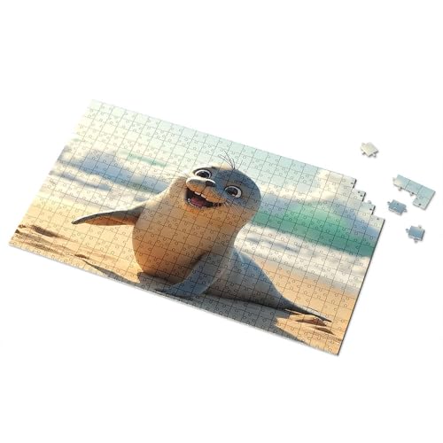500-teiliges Puzzle-Siegel am Strand: ein süßes Küstenkreatur-Bild, Puzzlebrett, 500 Teile Puzzles für Erwachsene (1000 Teile) von TSGB