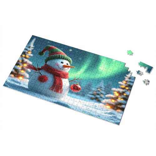 500-teiliges Puzzle für Erwachsene, Schneemann mit Nordlichtern und Weihnachtsdekoration, Bilderpuzzle, 500-teiliges Puzzle für Erwachsene, Puzzle (1000 Teile) von TSGB
